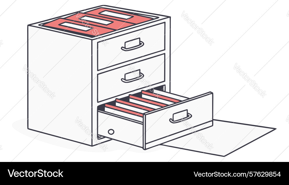 Organized filing cabinet with open drawer design vector image