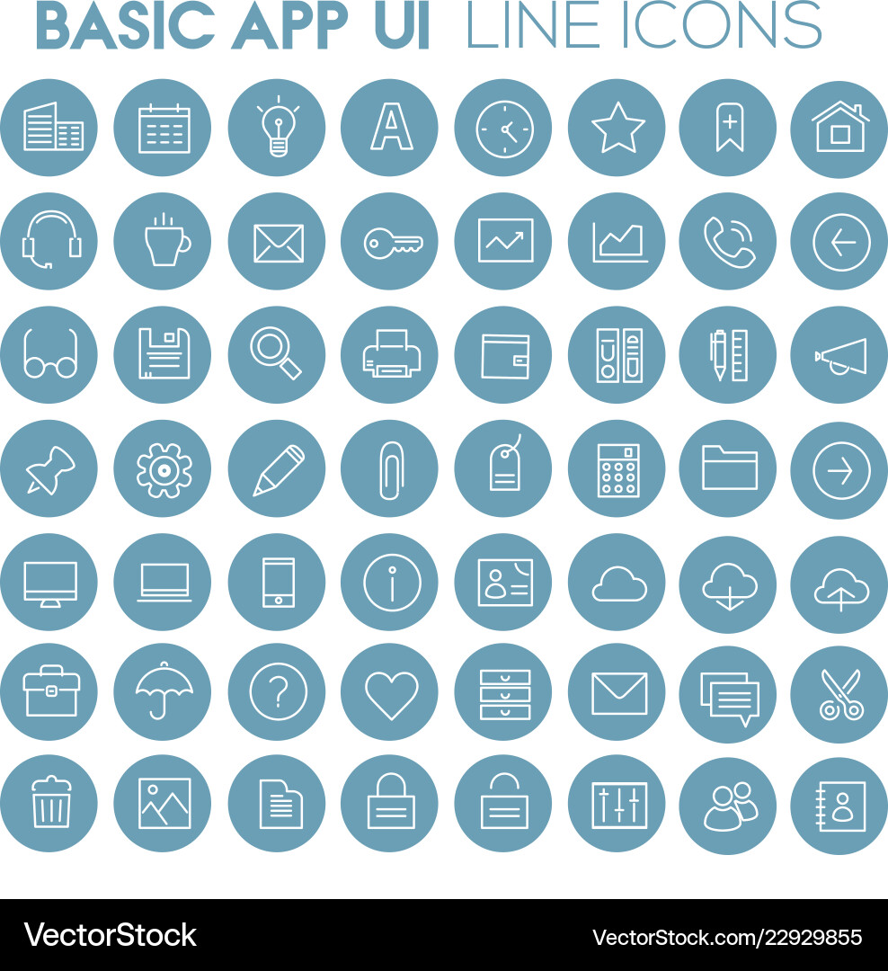 Big basic app ui ux and office linear icon set Big basic app ui ux and office linear icon set vector image