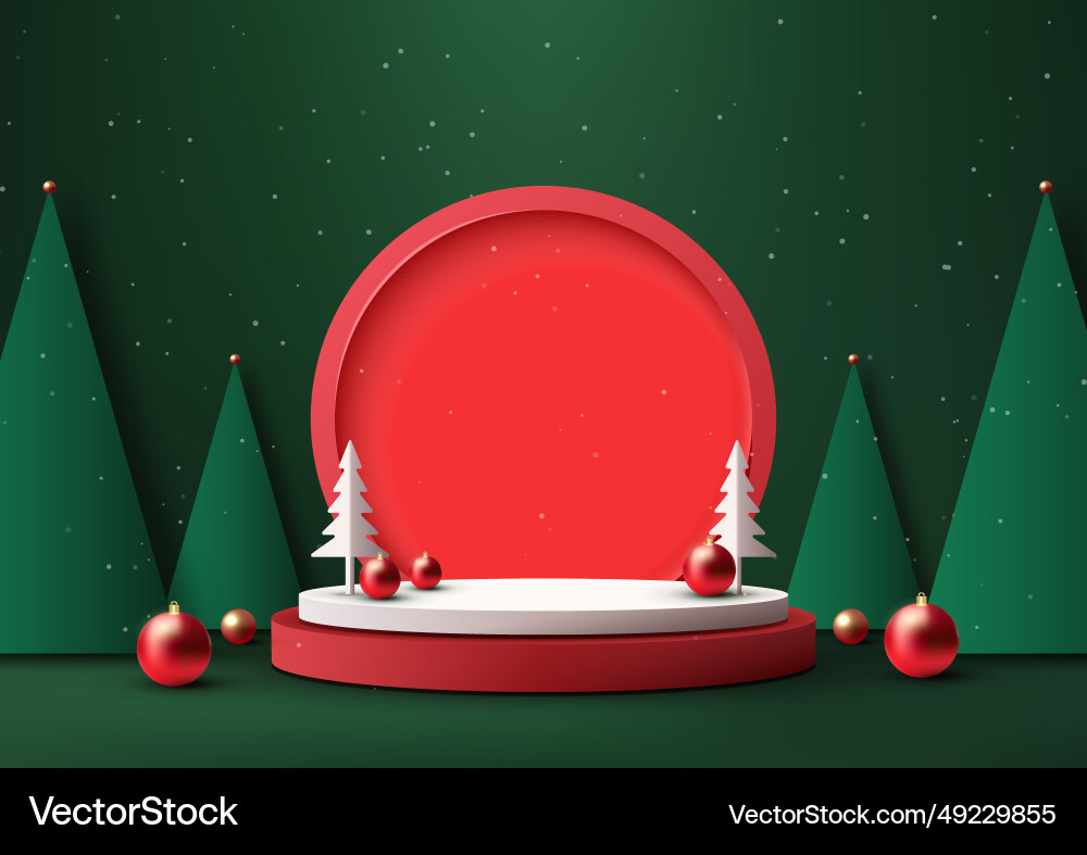 Christmas 3d white and red podium decoration vector image