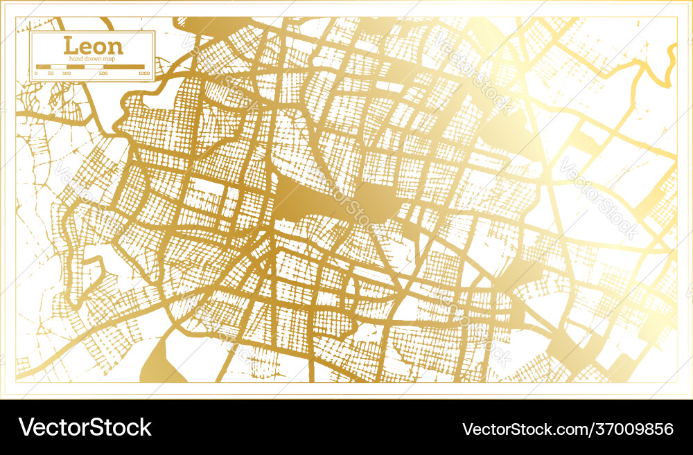 Leon mexico city map in retro style golden Leon mexico city map in retro style golden vector image