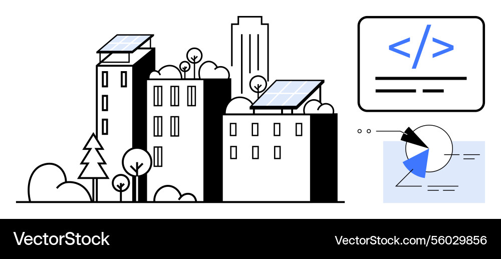 Urban buildings with solar panels and technology Urban buildings with solar panels and technology Vector Image