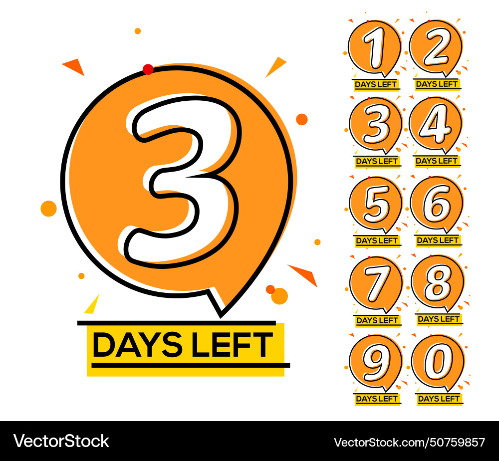 Countdown left days one two three day number vector image