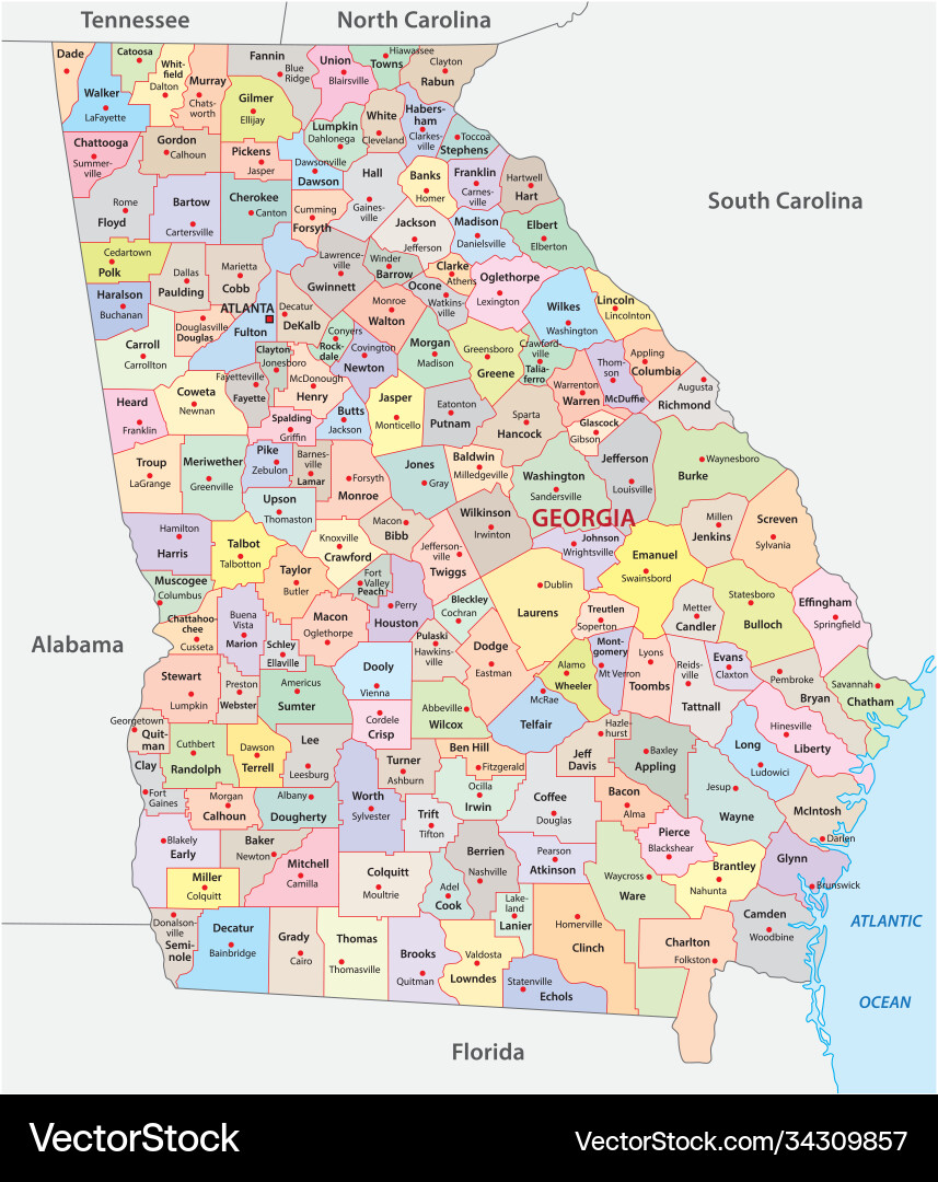Georgia State Map - Administrative – Royalty-Free Vector | VectorStock, image size:857x1080