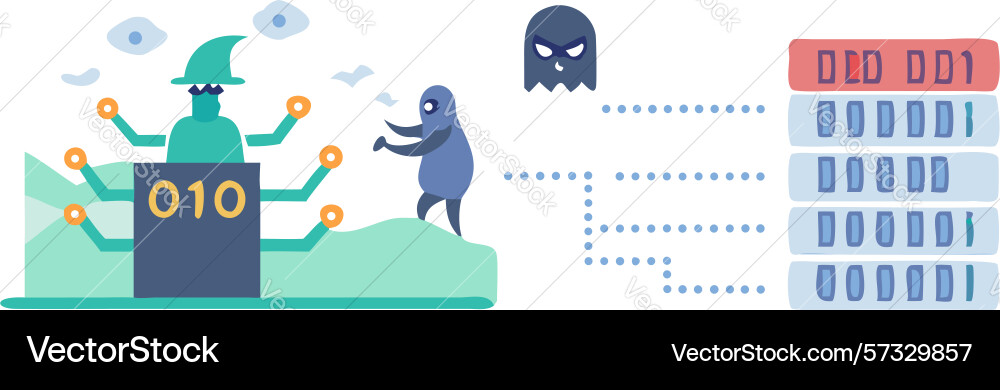 Ghost in data flow - digital intrusion vector image