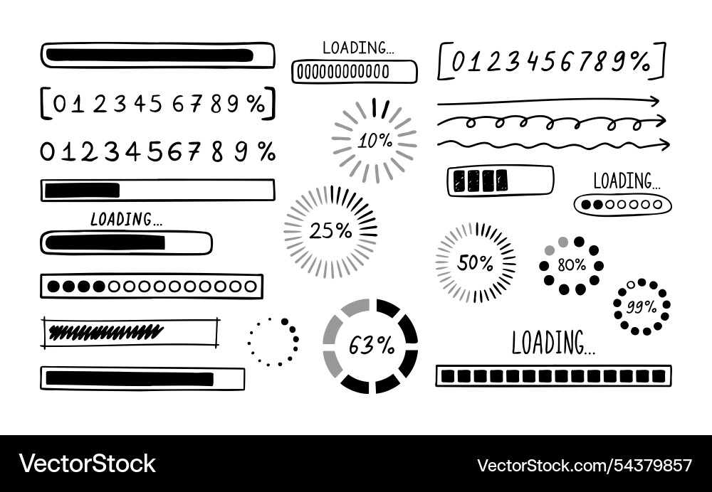 Loading bar doodle set hand drawn element line Loading bar doodle set hand drawn element line vector image