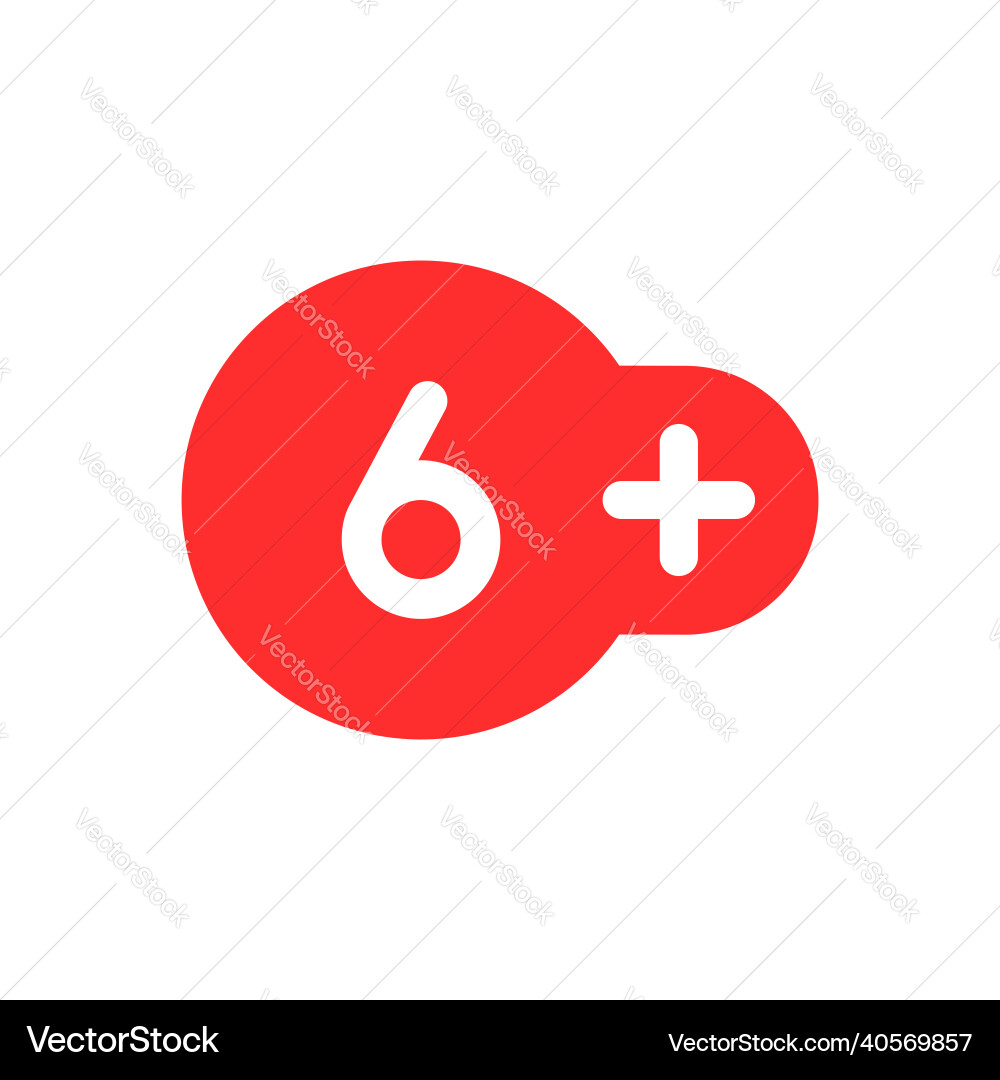 Simple 6 plus red icon like age limit Simple 6 plus red icon like age limit vector image