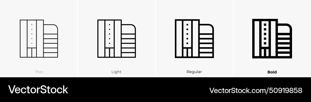 Building icon thin light regular and bold style Building icon thin light regular and bold style vector image