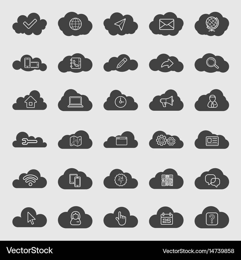 Cloud computing linear icons set download upload vector image