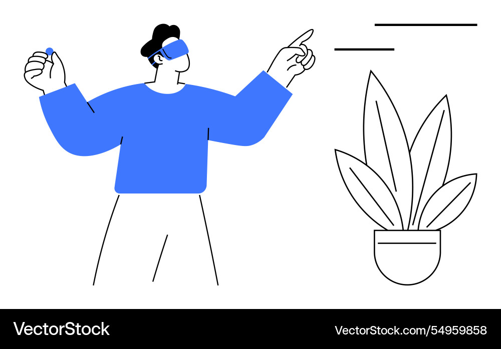 Man using virtual reality headset for interactive Man using virtual reality headset for interactive vector image