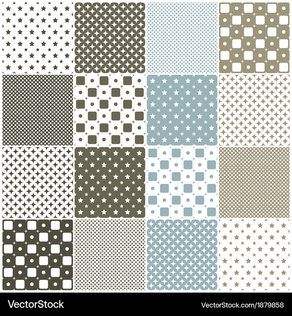 Seamless patterns with stars dots and squares Vector Image