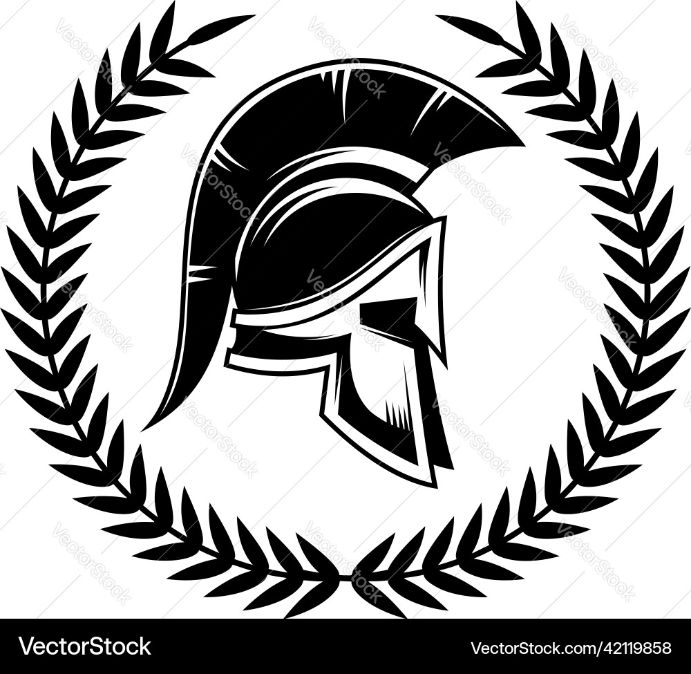 Spartan helmet with laurel wreath design element vector image