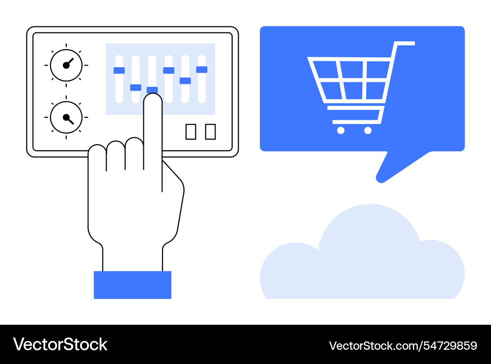 Hand adjusting controls next to shopping cart icon Vector Image