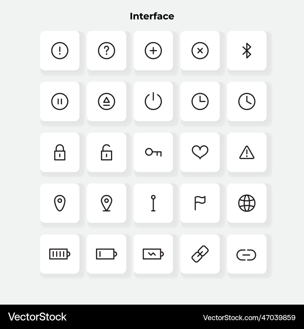 Interface line icons collection basic set thin Vector Image