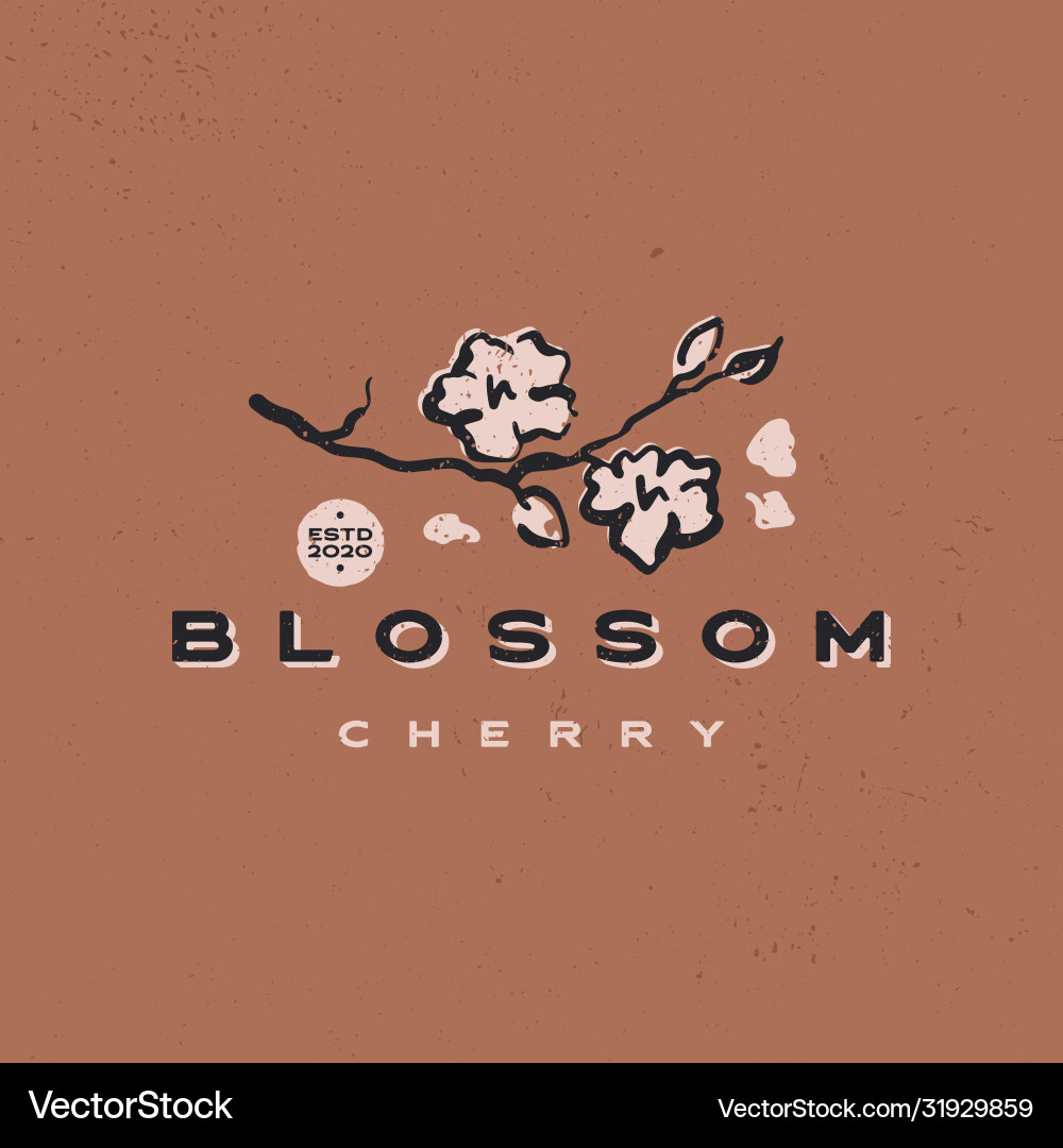 Kirschblüte ästhetische Vintage Retro-Logo-Ikone Kirschblüte ästhetische Vintage Retro-Logo-Ikone vektorbild