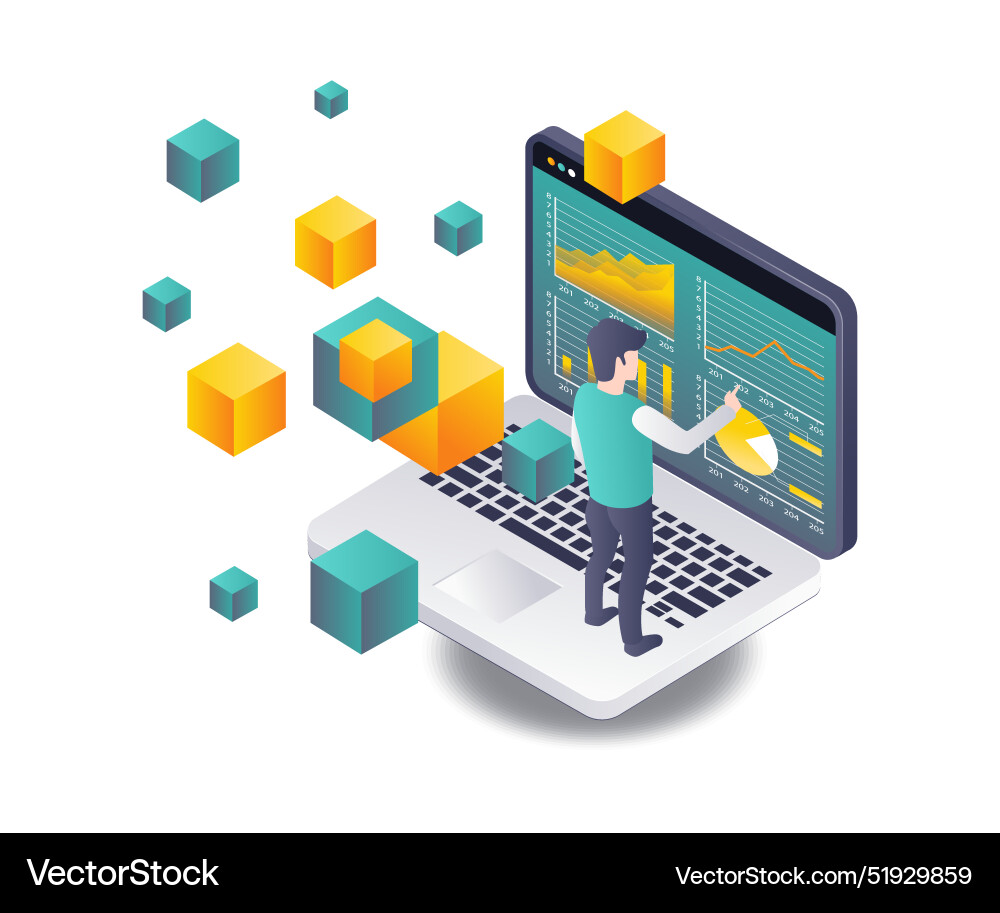 Mitarbeiter analysieren Geschäftsdaten in Blockchain Mitarbeiter analysieren Geschäftsdaten in Blockchain Vektorbild