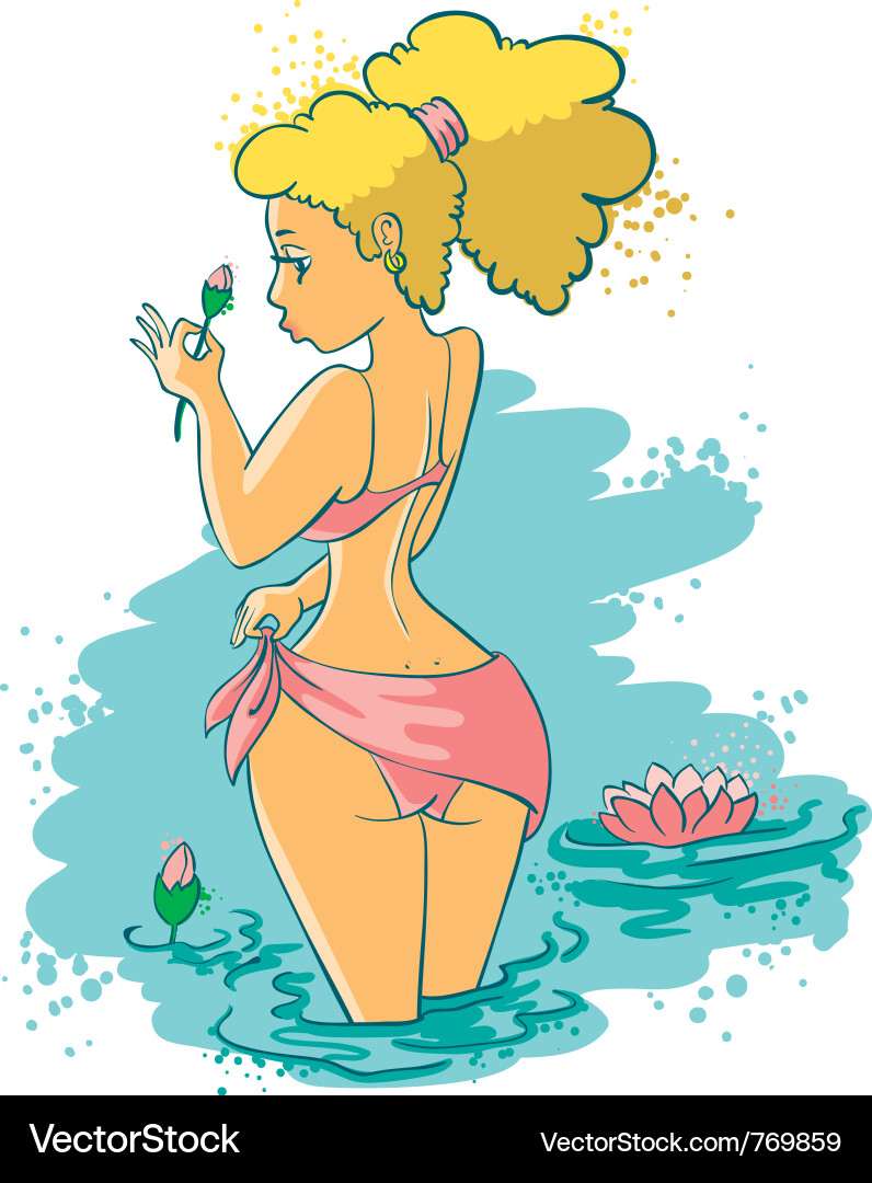 Retro Pin-Up Girl with Flower vector image