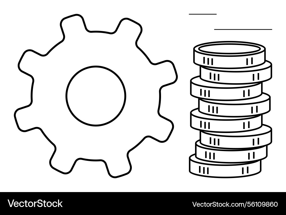 Gear and coin stack representing work Vector Image