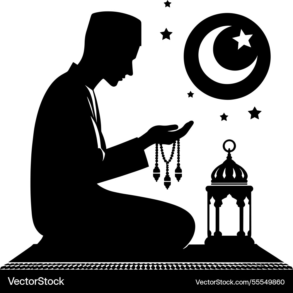 Religious man praying in ramadan silhouette Vector Image