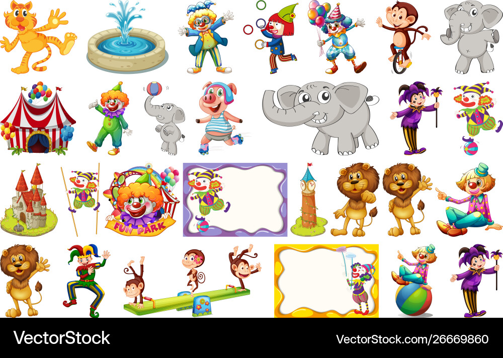 Set different circus objects and animals vector image