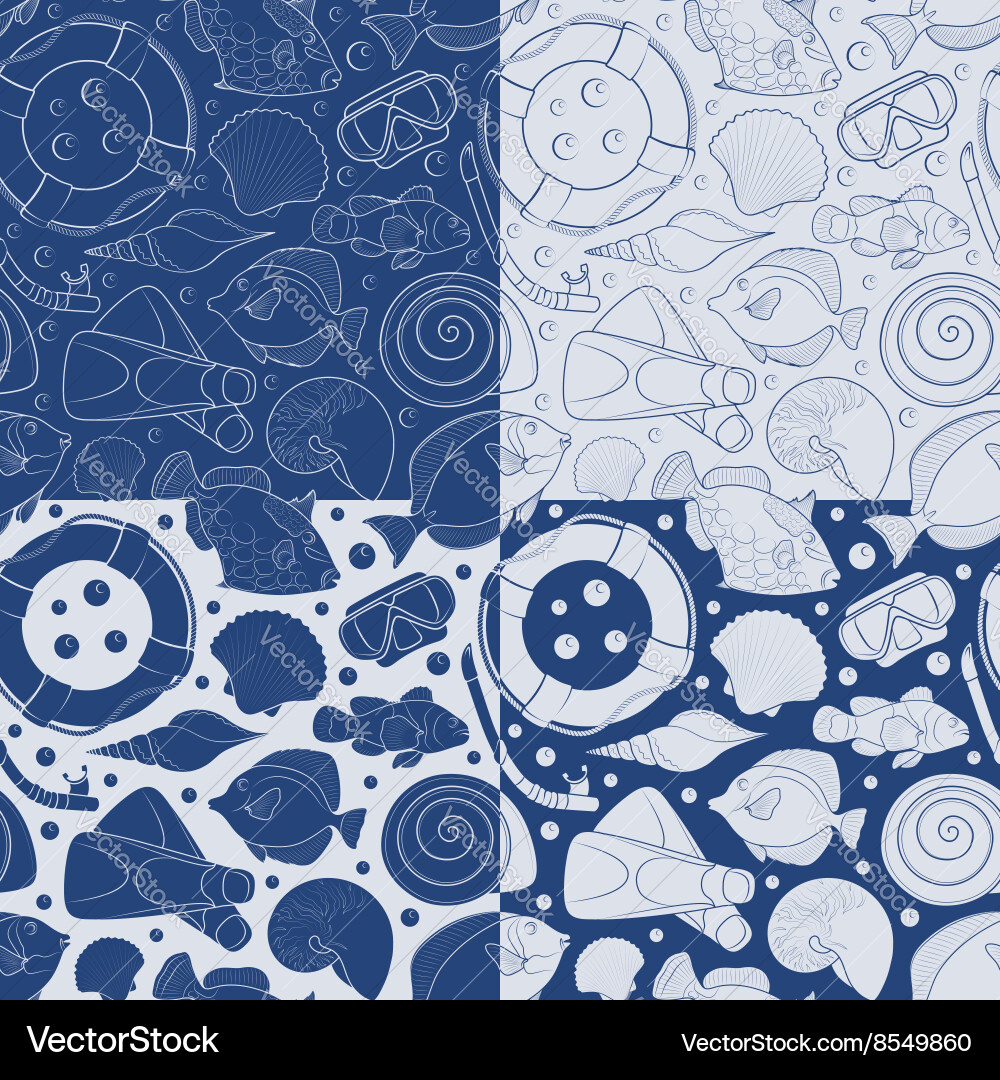Set of seamless pattern with sea elements vector image