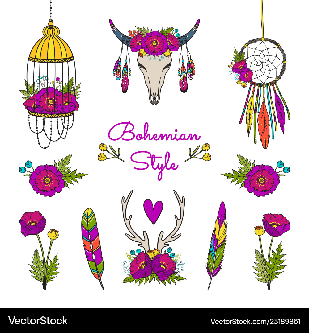 Collection of boho style elements Collection of boho style elements vector image