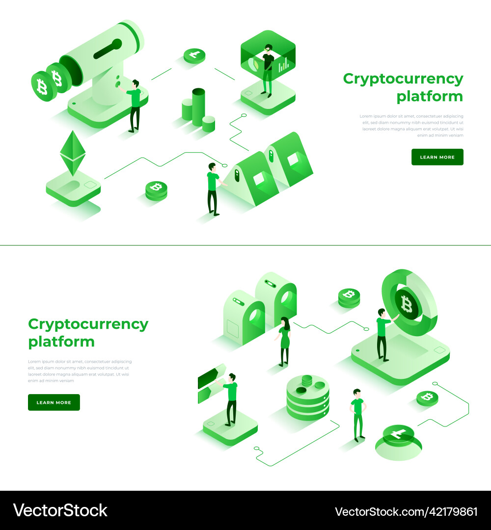 Cryptocurrency Plattform Bitcoin Bergbau Bauernhof grün Cryptocurrency Plattform Bitcoin Bergbau Bauernhof grün vektorbild