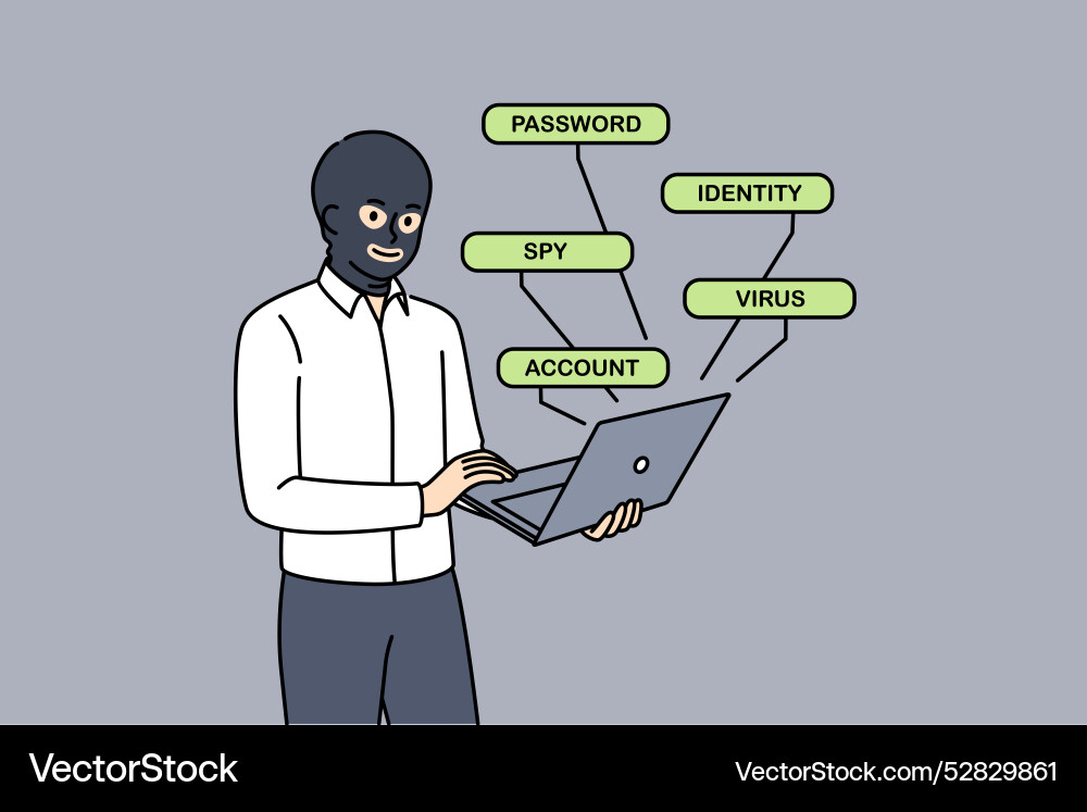 Hacker Using Laptop for Cybercrime vector image