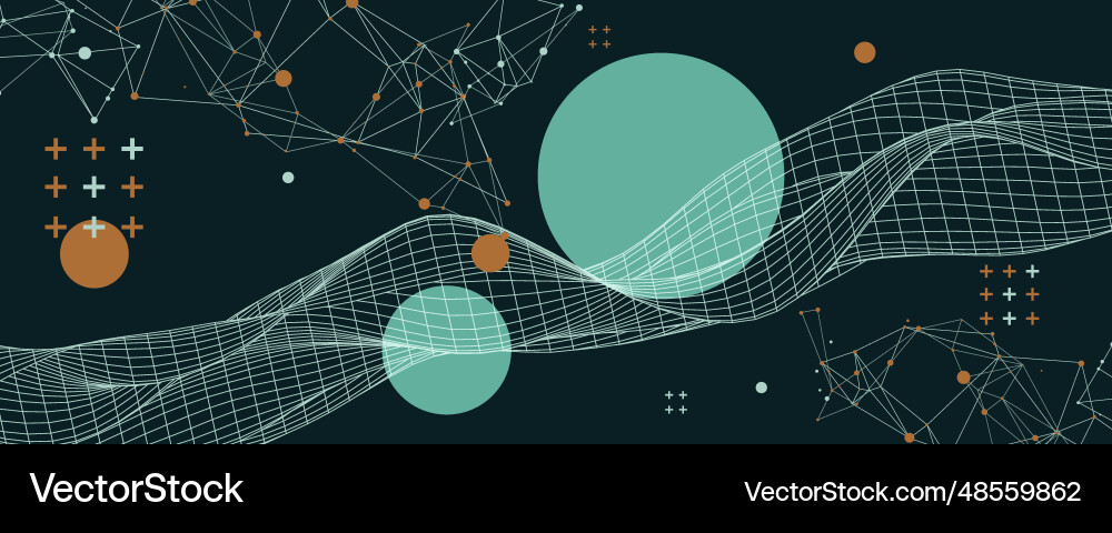 Abstract background with wireframe waves 3d Abstract background with wireframe waves 3d Vector Image