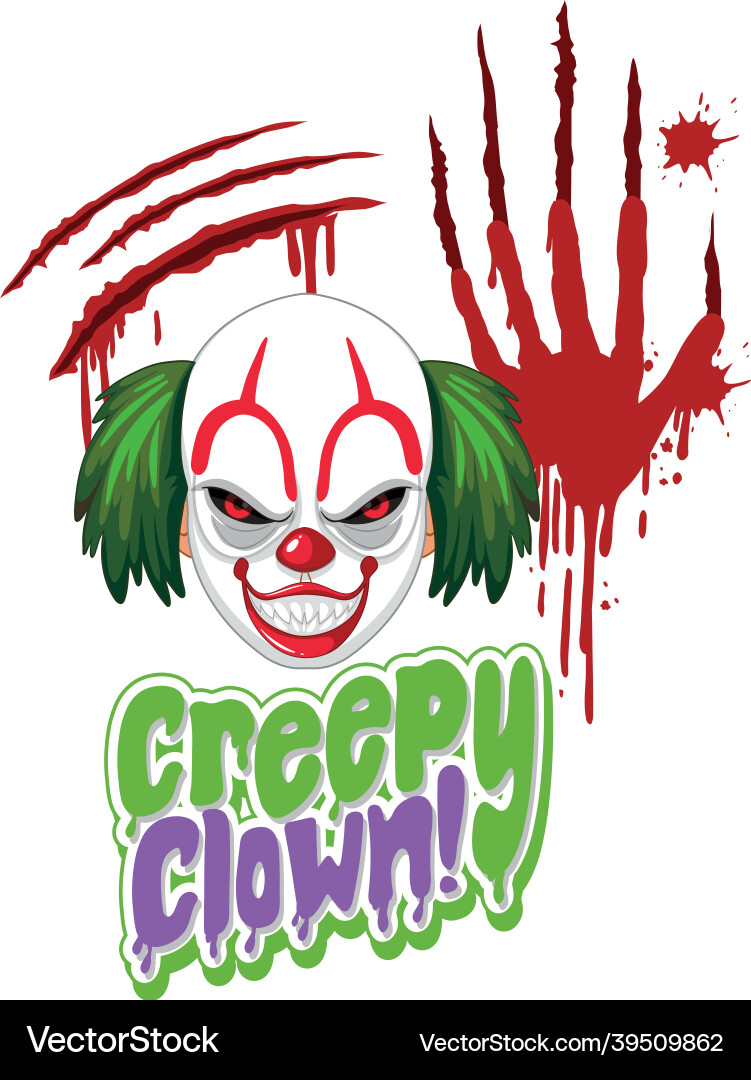 Cleepy clown text design with scary Cleepy clown text design with scary vector image