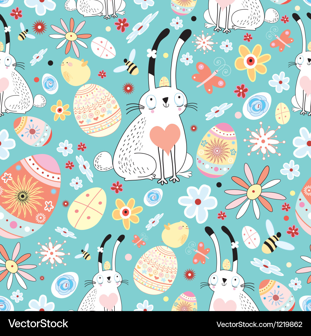 Floral Easter Pattern with Rabbits vector image