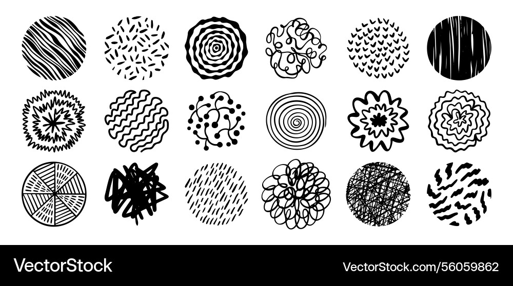 Round abstract hand drawn shapes with pattern set Round abstract hand drawn shapes with pattern set vector image