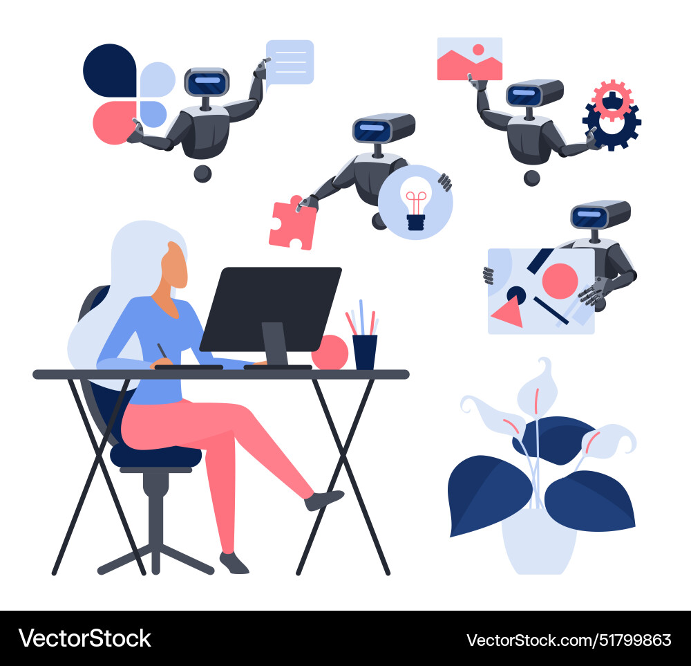 Ai assistant support for designer robots help vector image