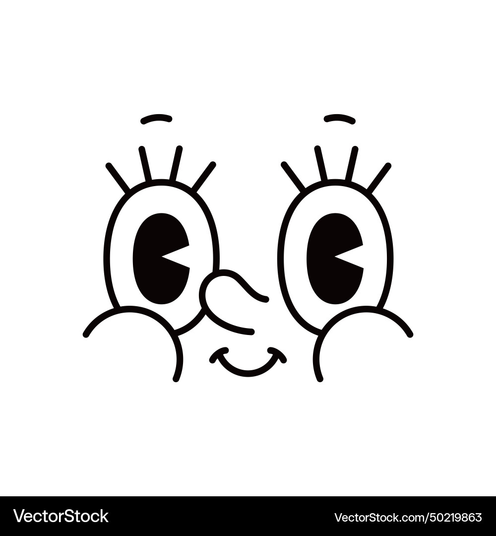 Cartoon face groovie retro funny emoji big eyes Cartoon face groovie retro funny emoji big eyes vector image