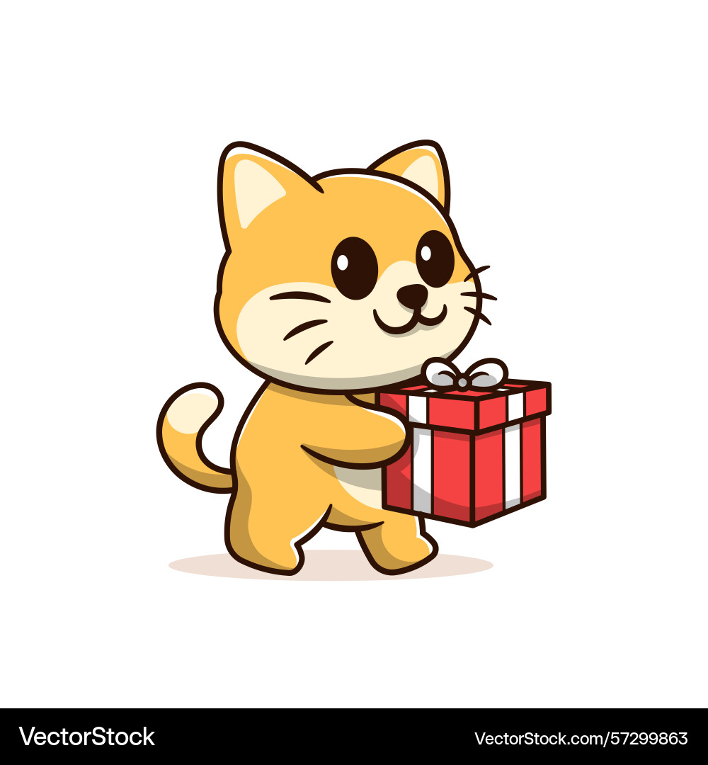 Cat carrying birthday gift box Vector Image