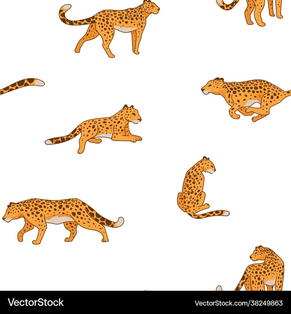 Cheetah Running in Motion - Seamless Pattern vector image