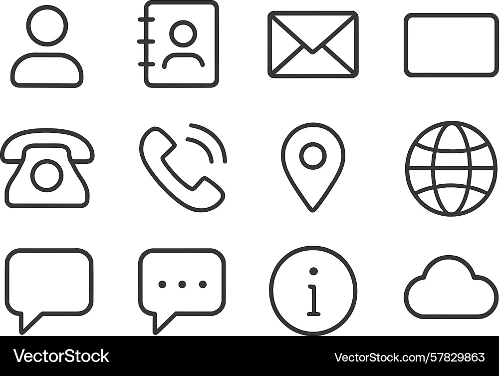 Collection of simple line art icons representing vector image