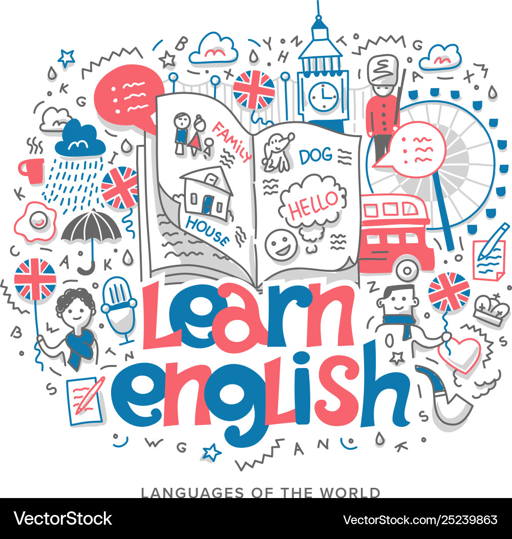 English Language Learning Concept Vector Image