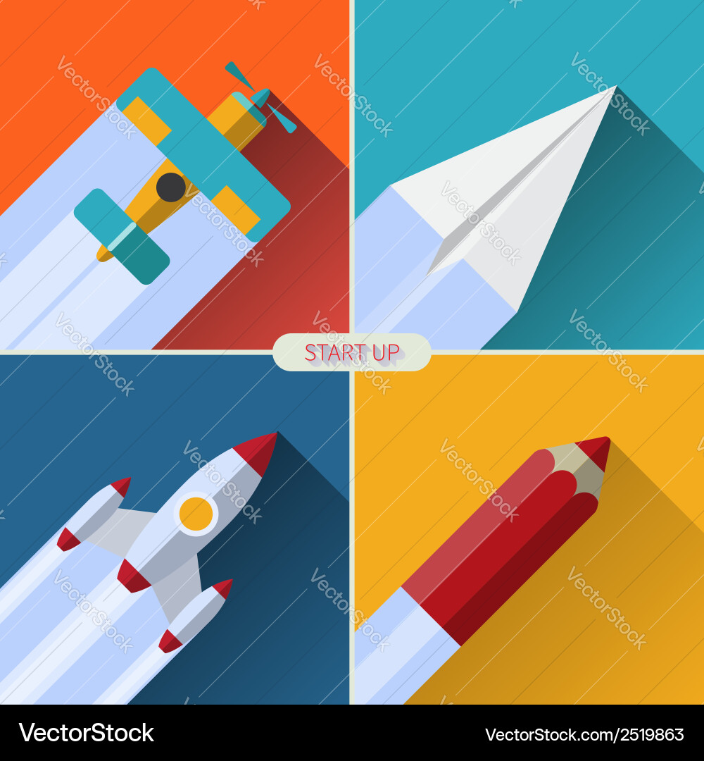 Flat design concept with rocket image of new vector image