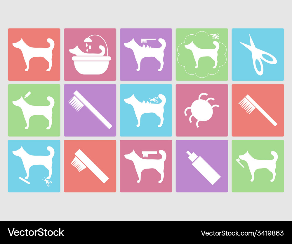 Pet Grooming Icon Set Vector Image