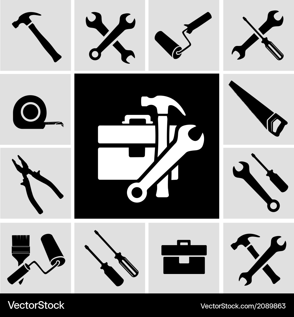 Schwarze Tischler Werkzeuge Icon Set Vektorbild