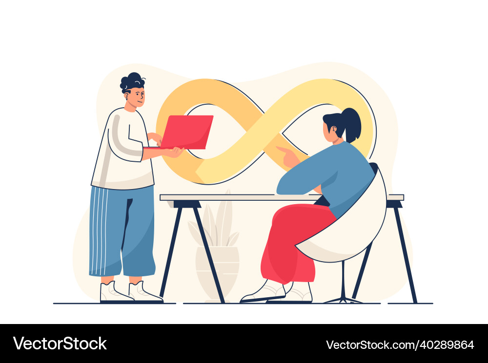 Devops concept for web banner team collaborates Devops concept for web banner team collaborates vector image