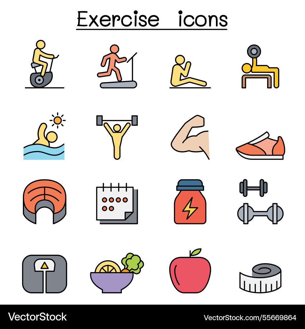 Exercise icon set in color line style Vector Image