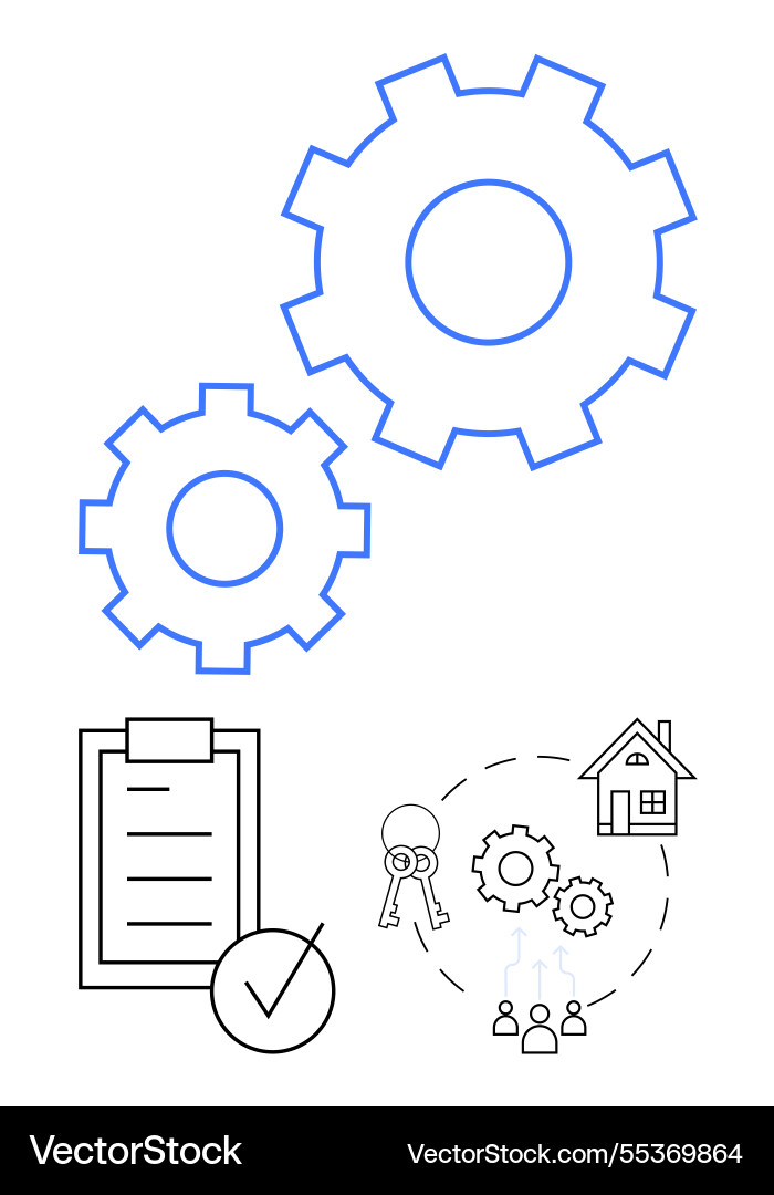 Workflow process with gears checklist and real Workflow process with gears checklist and real vector image