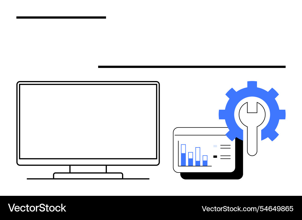 Computer screen with analytics graph and gear Computer screen with analytics graph and gear vector image