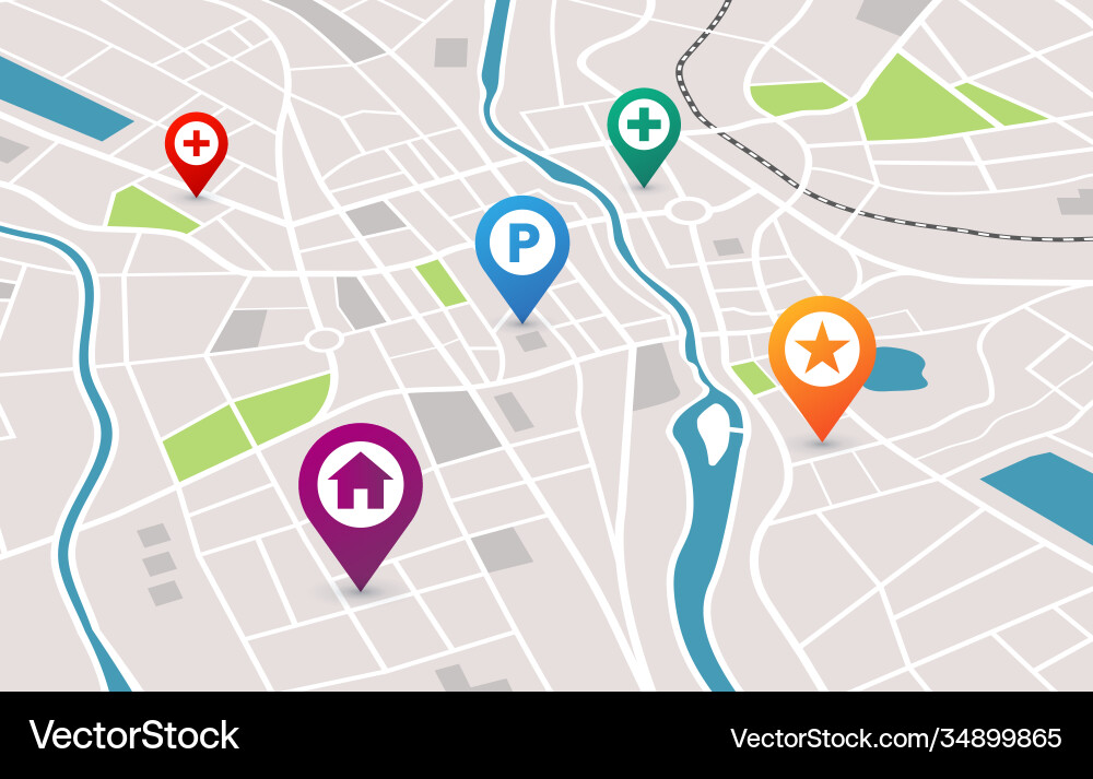 GPS Navigation Map with Location Pins vector image