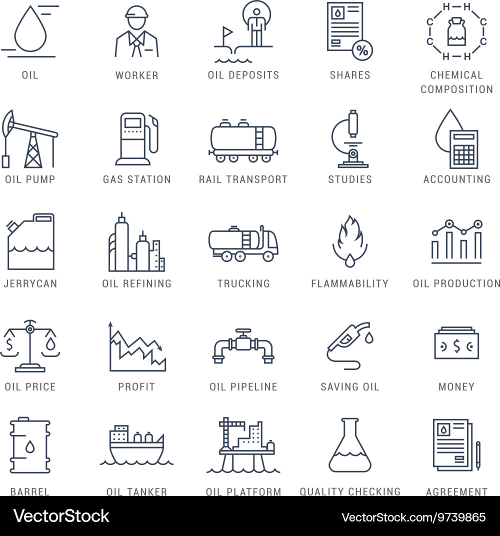 Ölindustrie Linie Icons Set Vektorbild