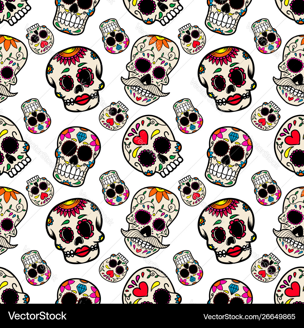 Mexican Sugar Skull Pattern Vector Image