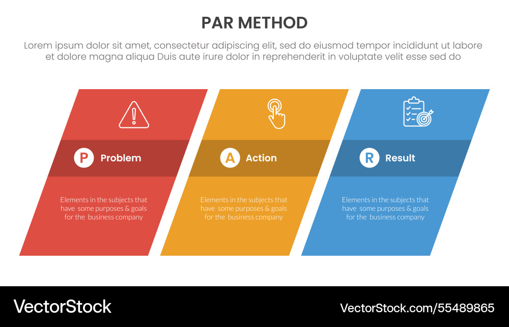Par method infographic 3 point with rectangle Par method infographic 3 point with rectangle vector image