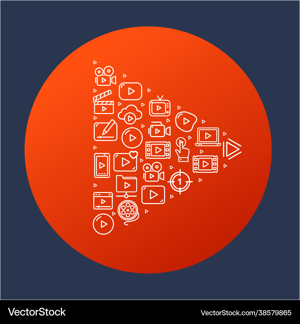 Play button red circle design with thin line icons Play button red circle design with thin line icons vector image