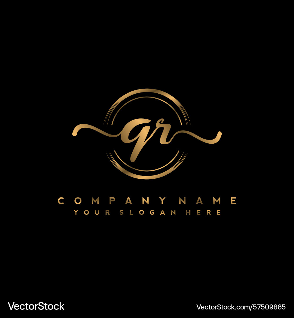 Qr initial handwriting logo with circular wave Vector Image